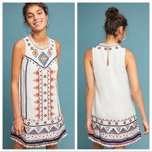 Anthropologie Embellished Linen Shift Dress size 6